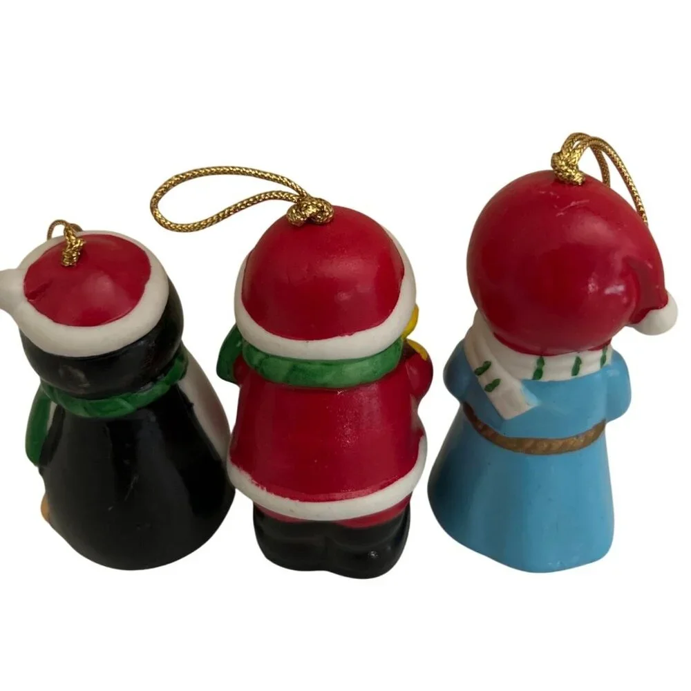 5 Vtg Hand-Painted Ceramic Christmas Bell Ornaments Santa Mrs Claus Drummer